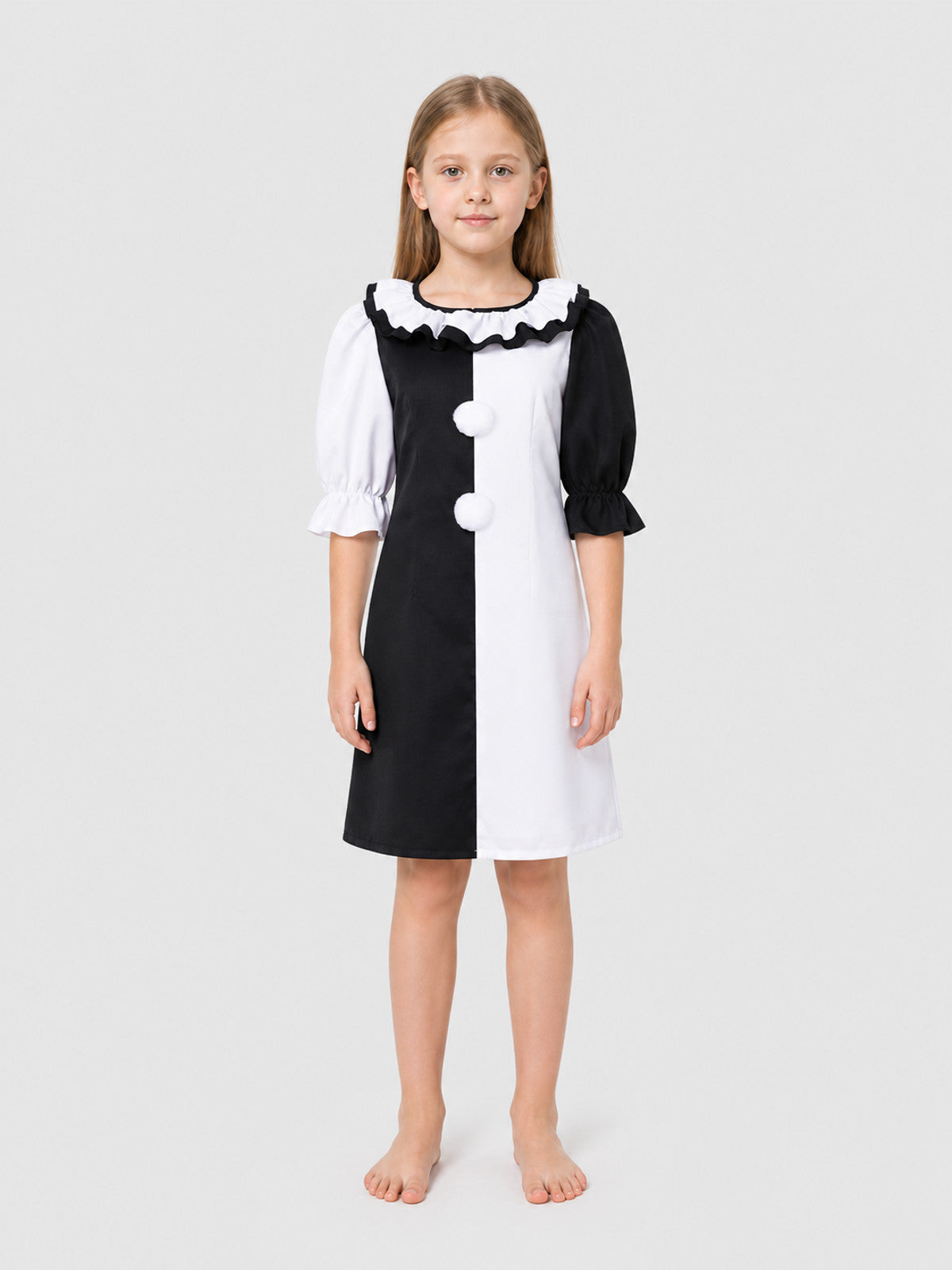 Clown Costume with Ruffles and Pompoms for Halloween