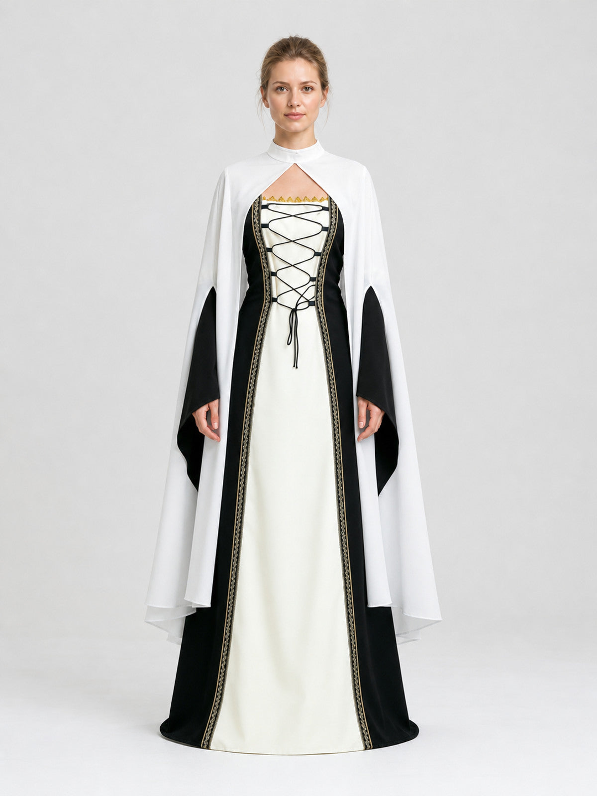 Retro Dress with Cape, Medieval Costume on-model view