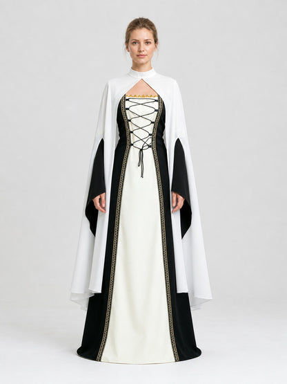 Retro Dress with Cape, Medieval Costume on-model view