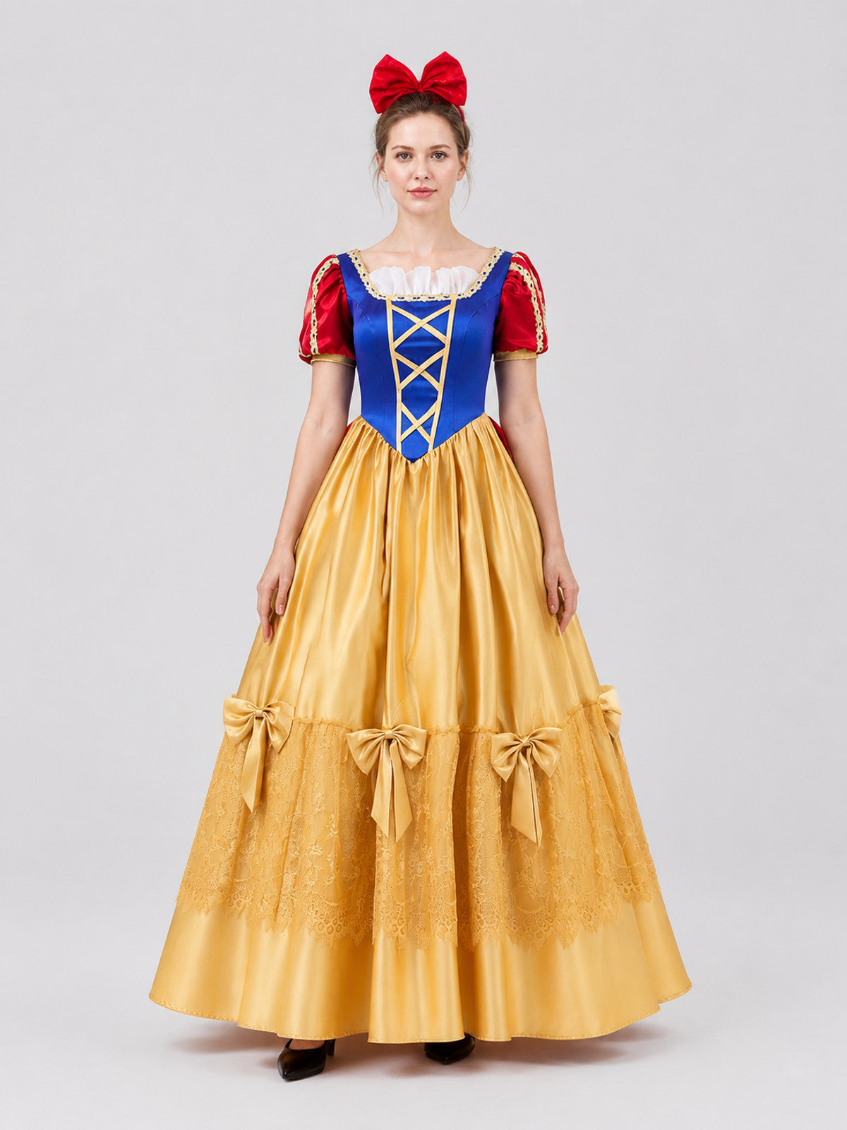 Snow White Cosplay Dress, Long, with Bows on-model view