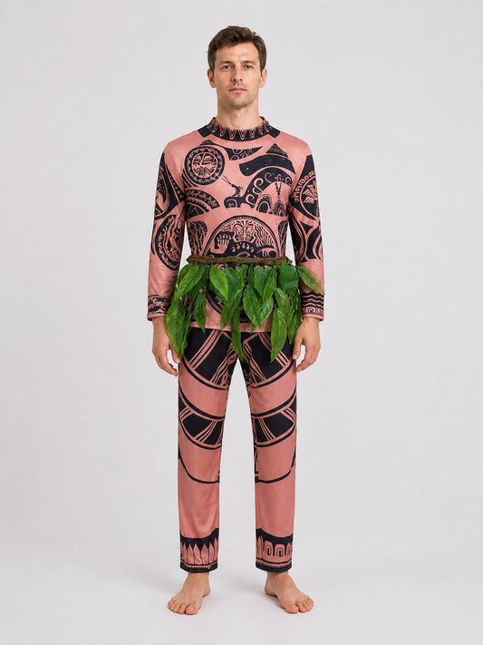 Maui Carnival Costume from Moana with Grass Skirt on-model view