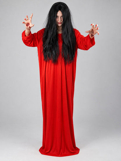 Carnival Costume with Red Dress and Black Wig