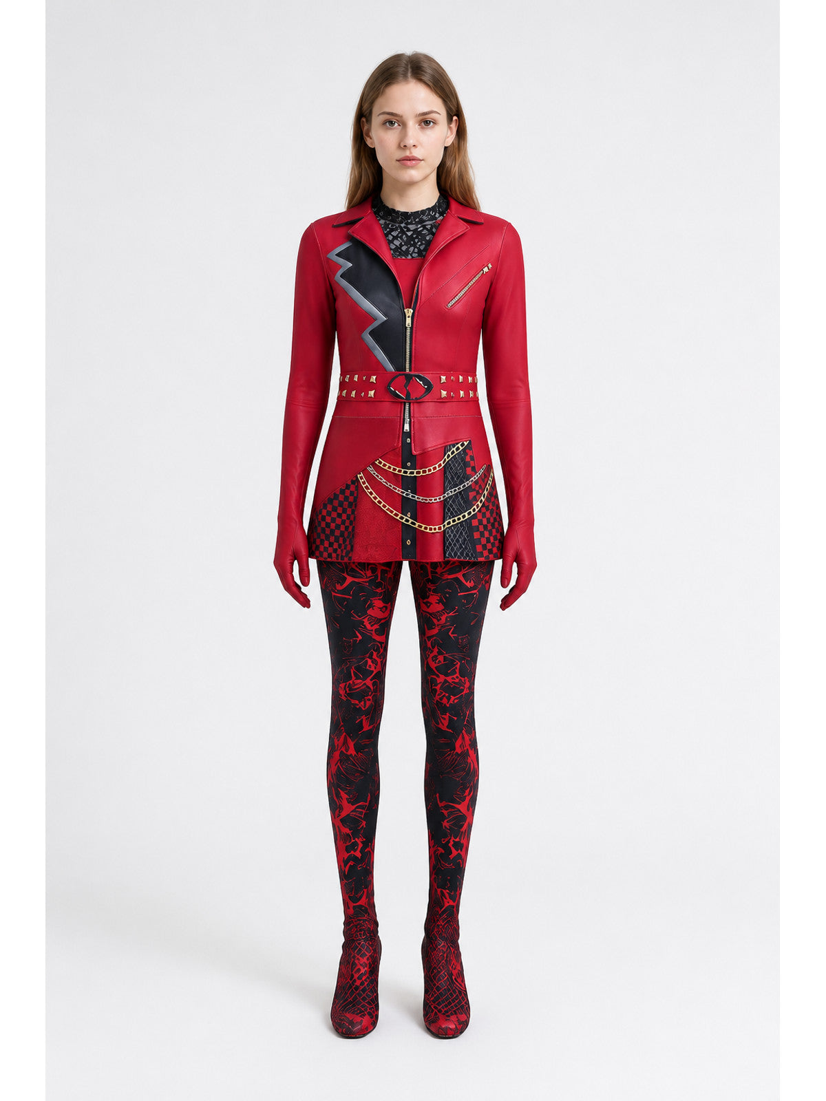 Red and Black Carnival Jumpsuit with Print and Zipper main product view