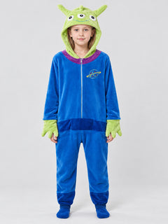Blue Flannel Hooded Zip Pajama Jumpsuit