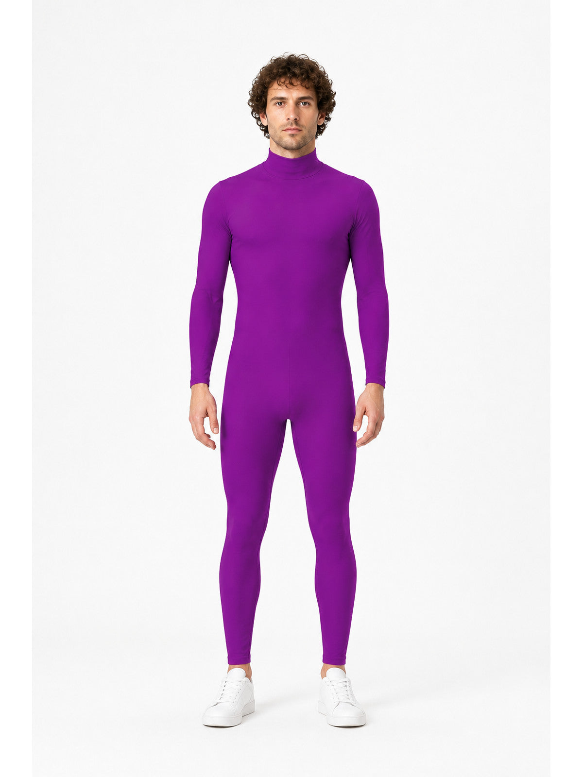 Purple Jumpsuit with a High Collar and Sleeves