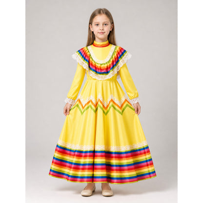 Long Carnival Dress with Lace and Ruffles