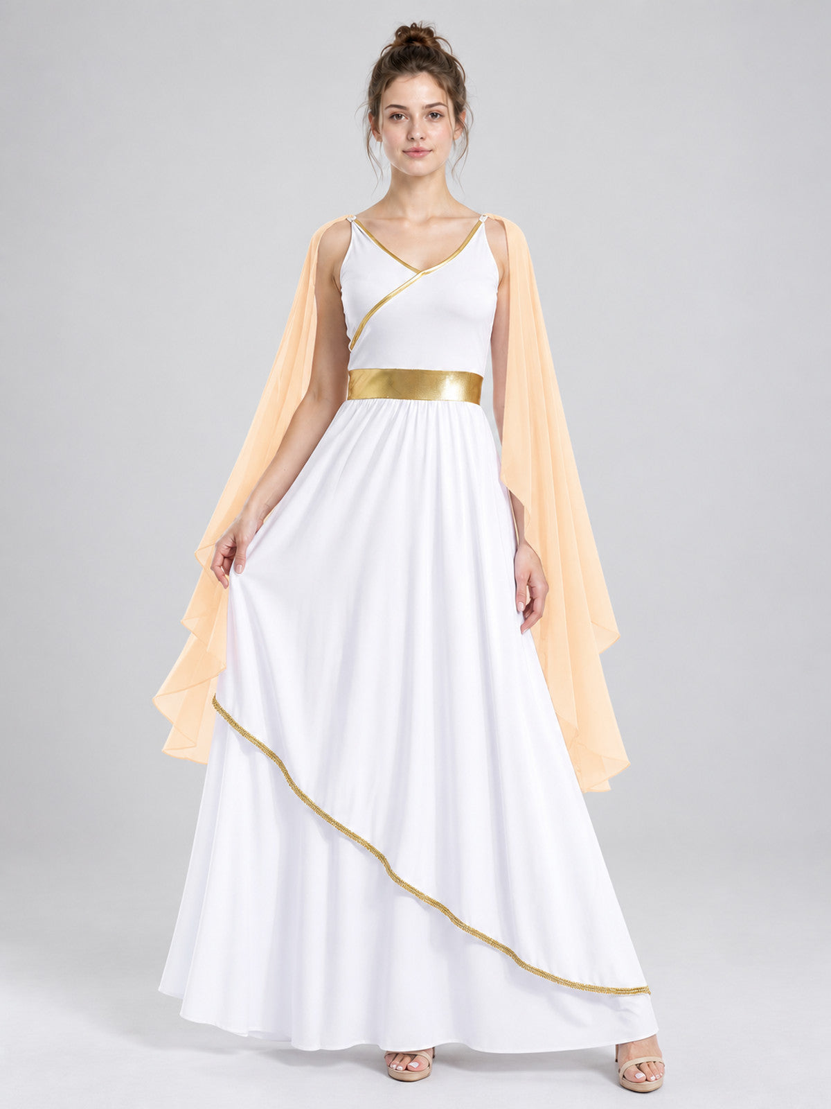 Long Ancient-Style Dress with Gold Trim