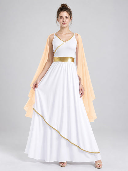 Long Ancient-Style Dress with Gold Trim