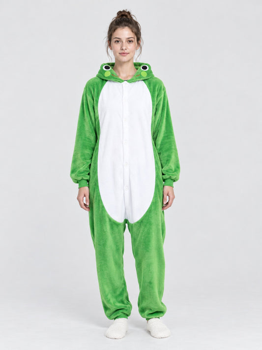 Frog Hooded Pajama Jumpsuit with White Insert