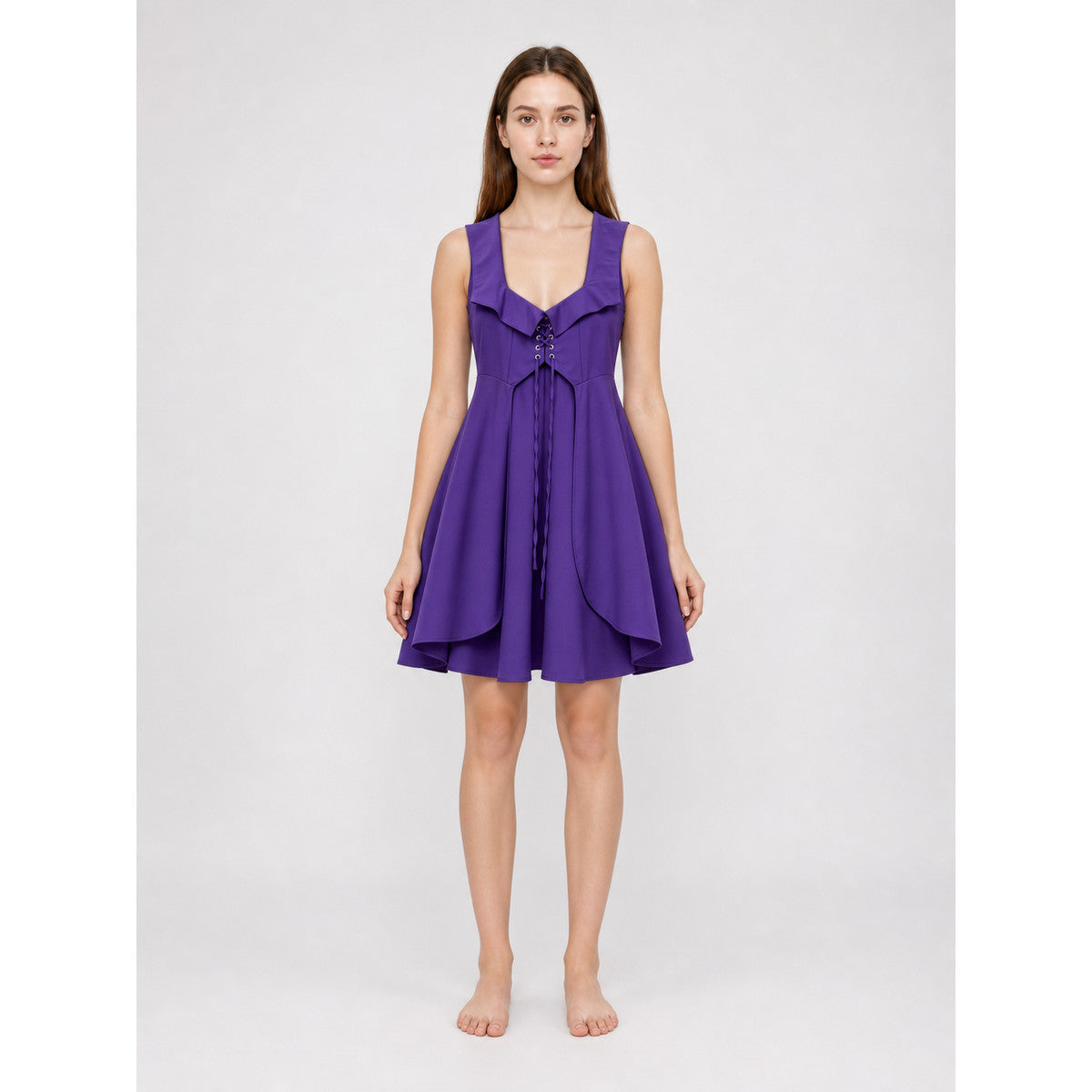 Purple Medieval-Style Lace-Up Dress