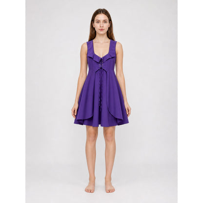 Purple Medieval-Style Lace-Up Dress