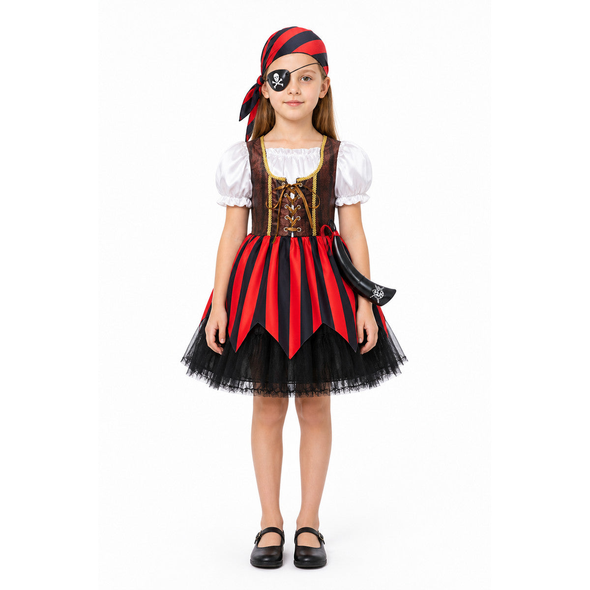 Red and Black Pirate Costume with Full Skirt main product view