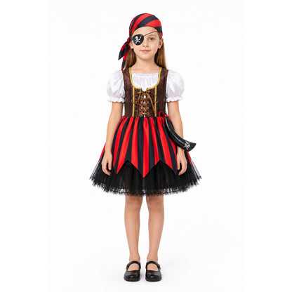 Red and Black Pirate Costume with Full Skirt main product view