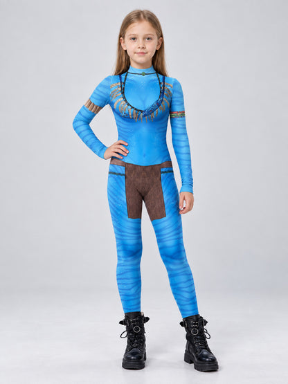 Blue Fitted Printed Cosplay Jumpsuit Costume