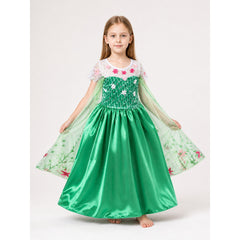 Green Princess Costume Dress with Flowers for Halloween