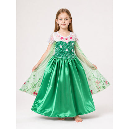 Green Princess Costume Dress with Flowers for Halloween