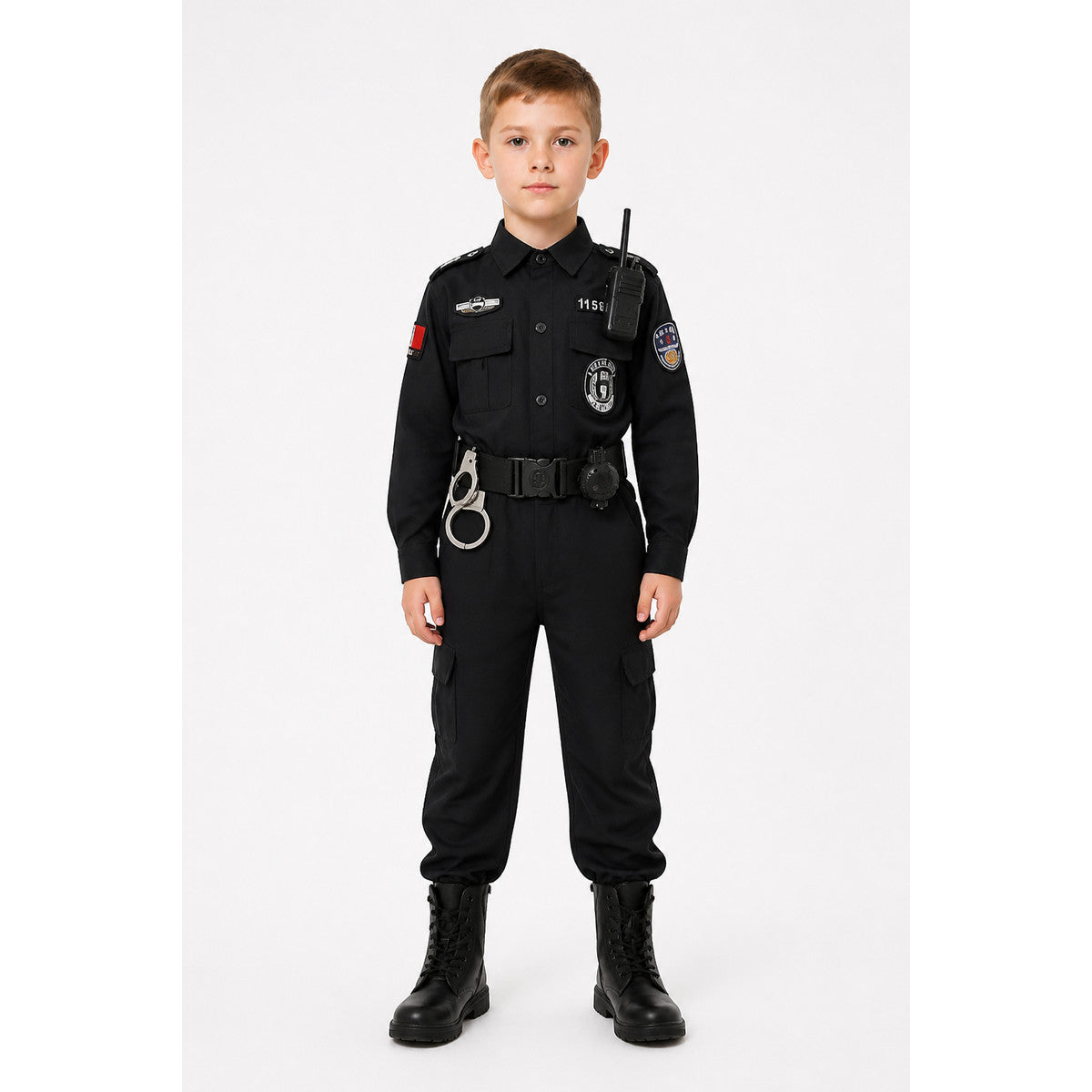 Children's Black Police Officer Costume with Belt main product view