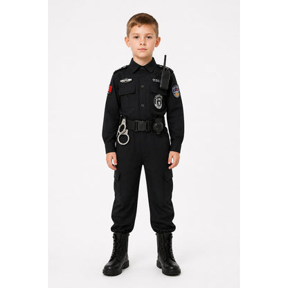 Children's Black Police Officer Costume with Belt main product view