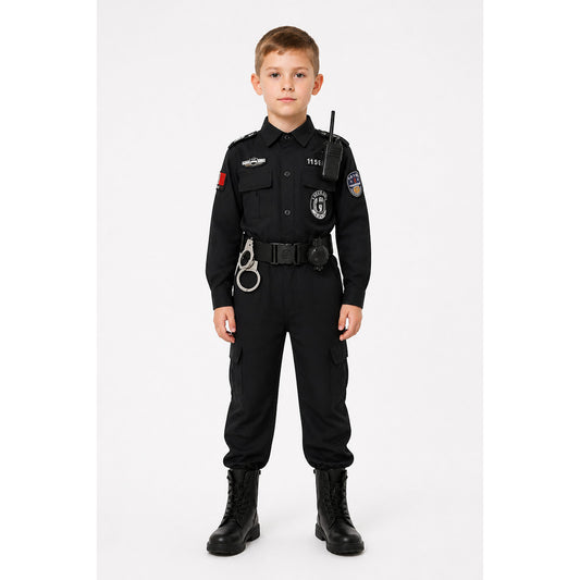 Children's Black Police Officer Costume with Belt main product view
