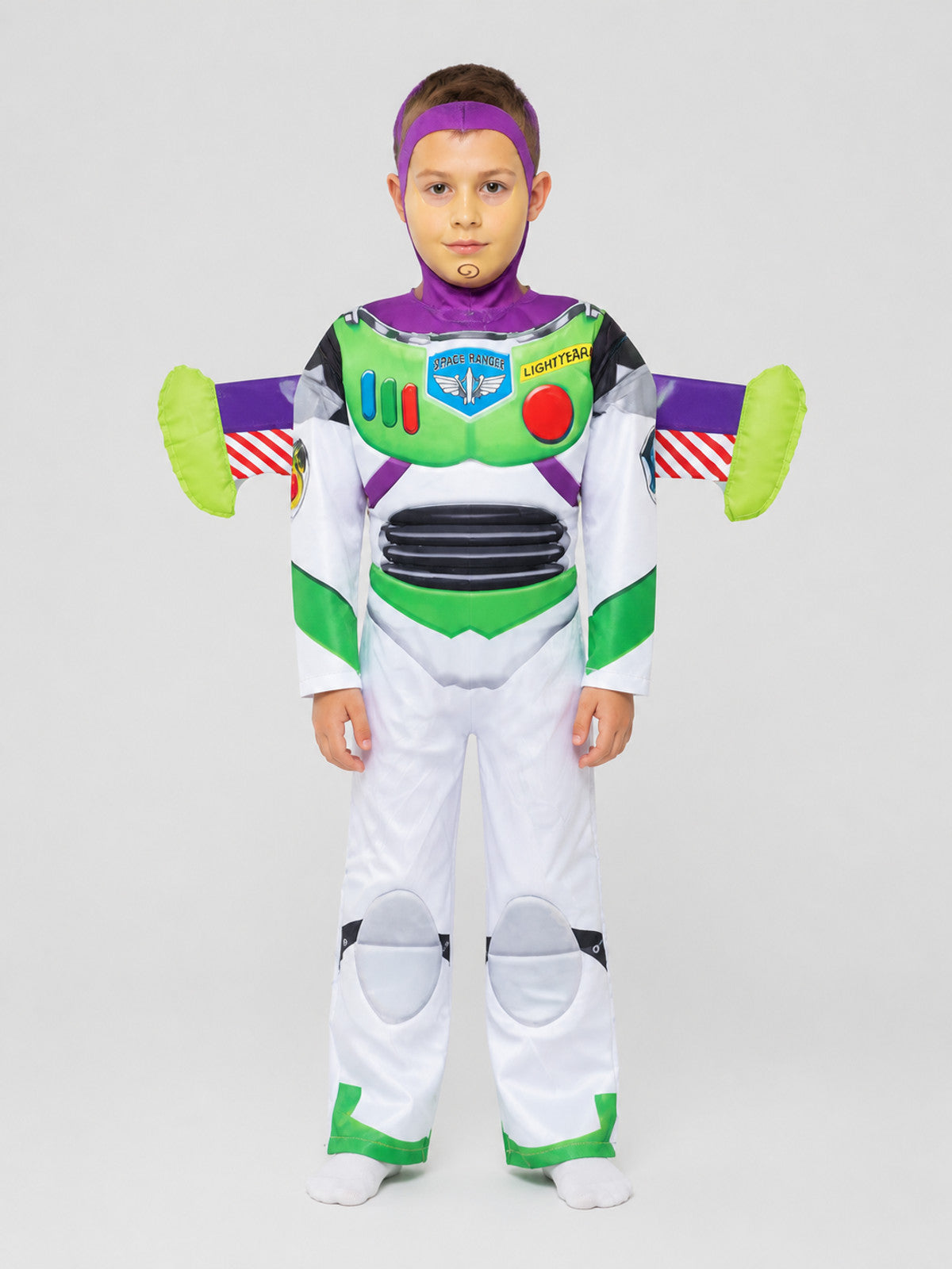 Buzz Lightyear Costume: Jumpsuit, Mask, and Wings on-model view