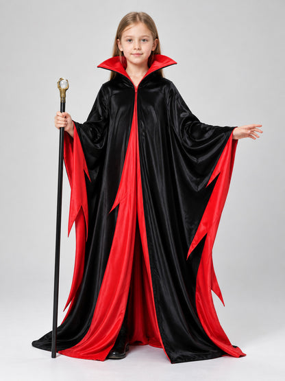 Black and Red Carnival Cape with High Collar on-model view