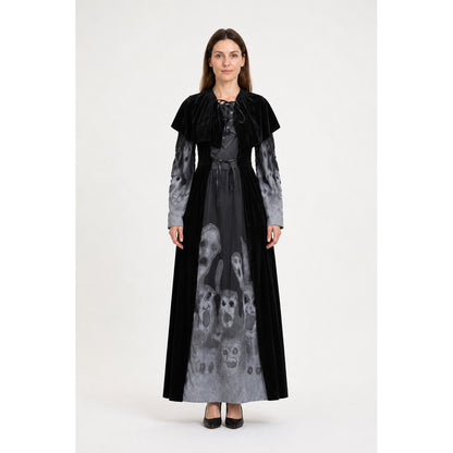 Black Halloween Dress with Cape and Ghost Print main product view