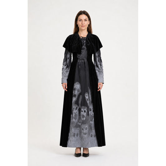 Black Halloween Dress with Cape and Ghost Print main product view