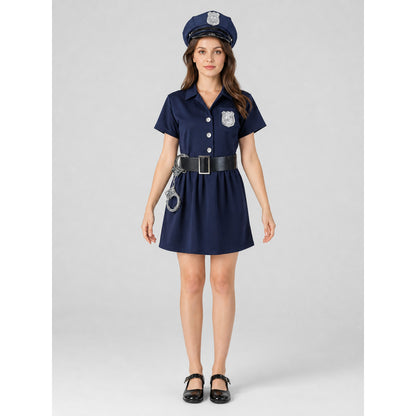 Police Costume with Peaked Cap and Belt for Performances front view