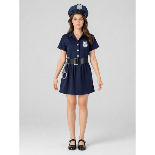 Police Costume with Peaked Cap and Belt for Performances front view