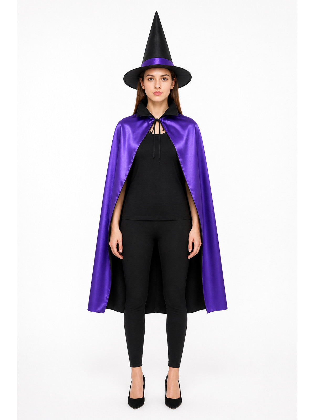 Witch Costume with a Pointed Hat and Purple Cape main product view