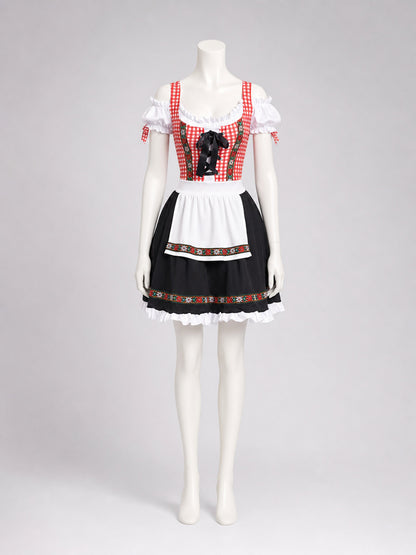 Historical national costume with apron and full skirt on-model view