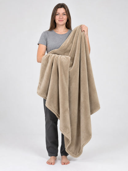 Khaki Flannel Blanket with Binding, Soft, All-Season