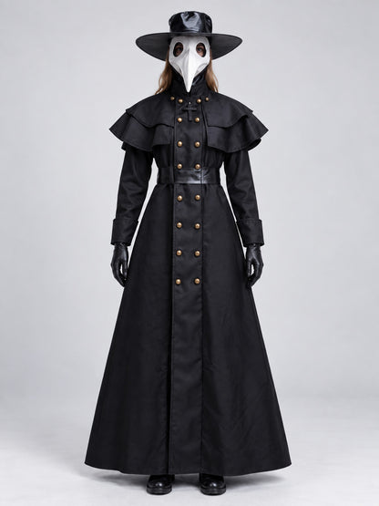 Black Plague Doctor Costume with Mask and Hat for Cosplay
