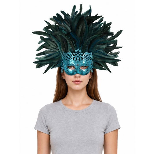 Carnival feathered headpiece with mask