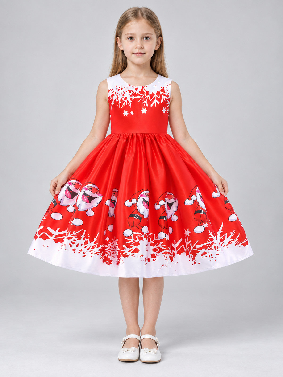 Children's dress with a puffy skirt and New Year print