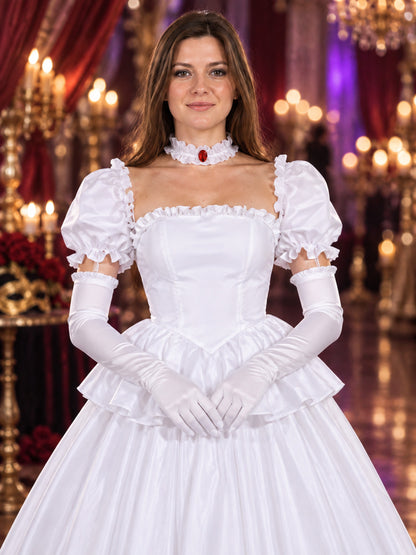 Cosplay costume white dress with gloves and choker