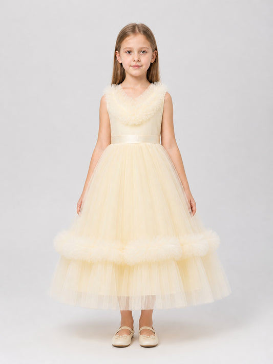 Girls' Princess Dress with Full Skirt, Champagne on-model view