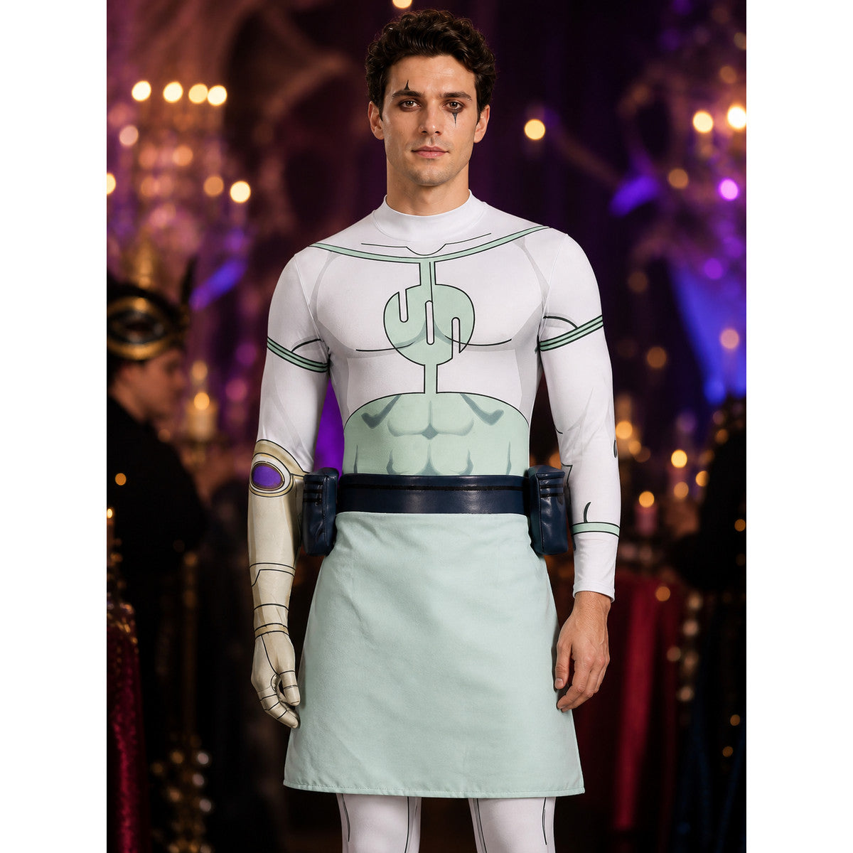 Invincible Conquest Cosplay Bodysuit Costume with Waist Bag & Wrap Halloween on-model view