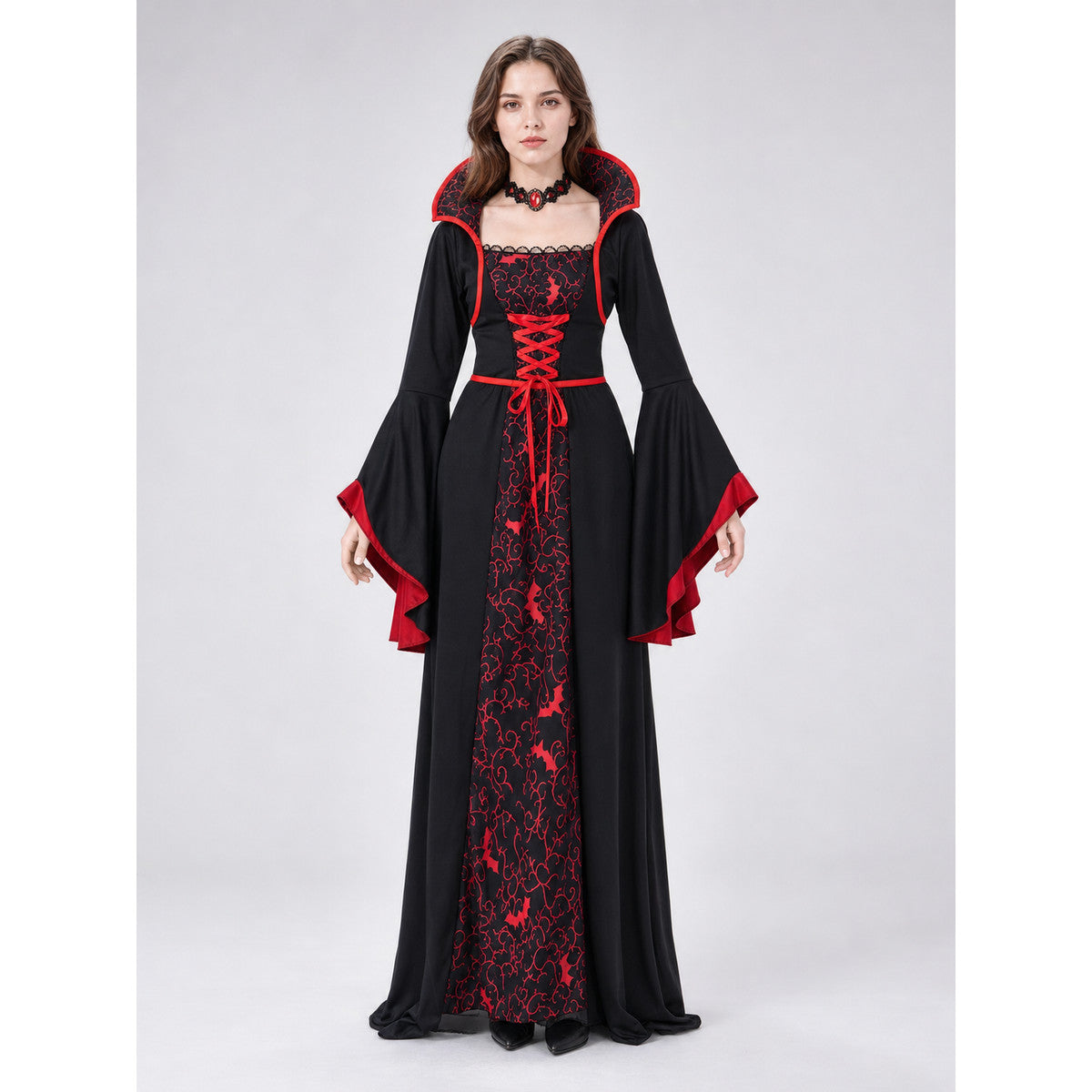 Gothic Cosplay Dress with Necklace