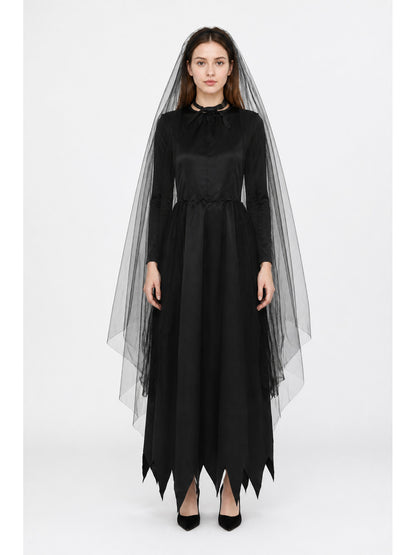 Black Gothic Long Dress with Veil main product view