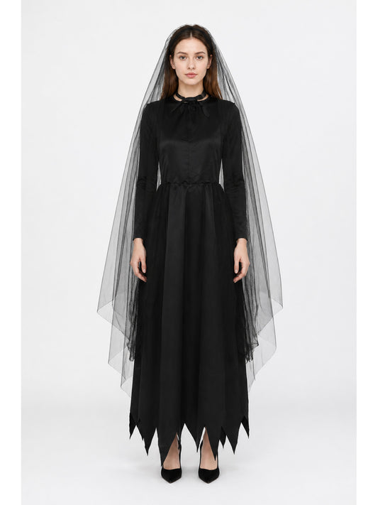 Black Gothic Long Dress with Veil main product view
