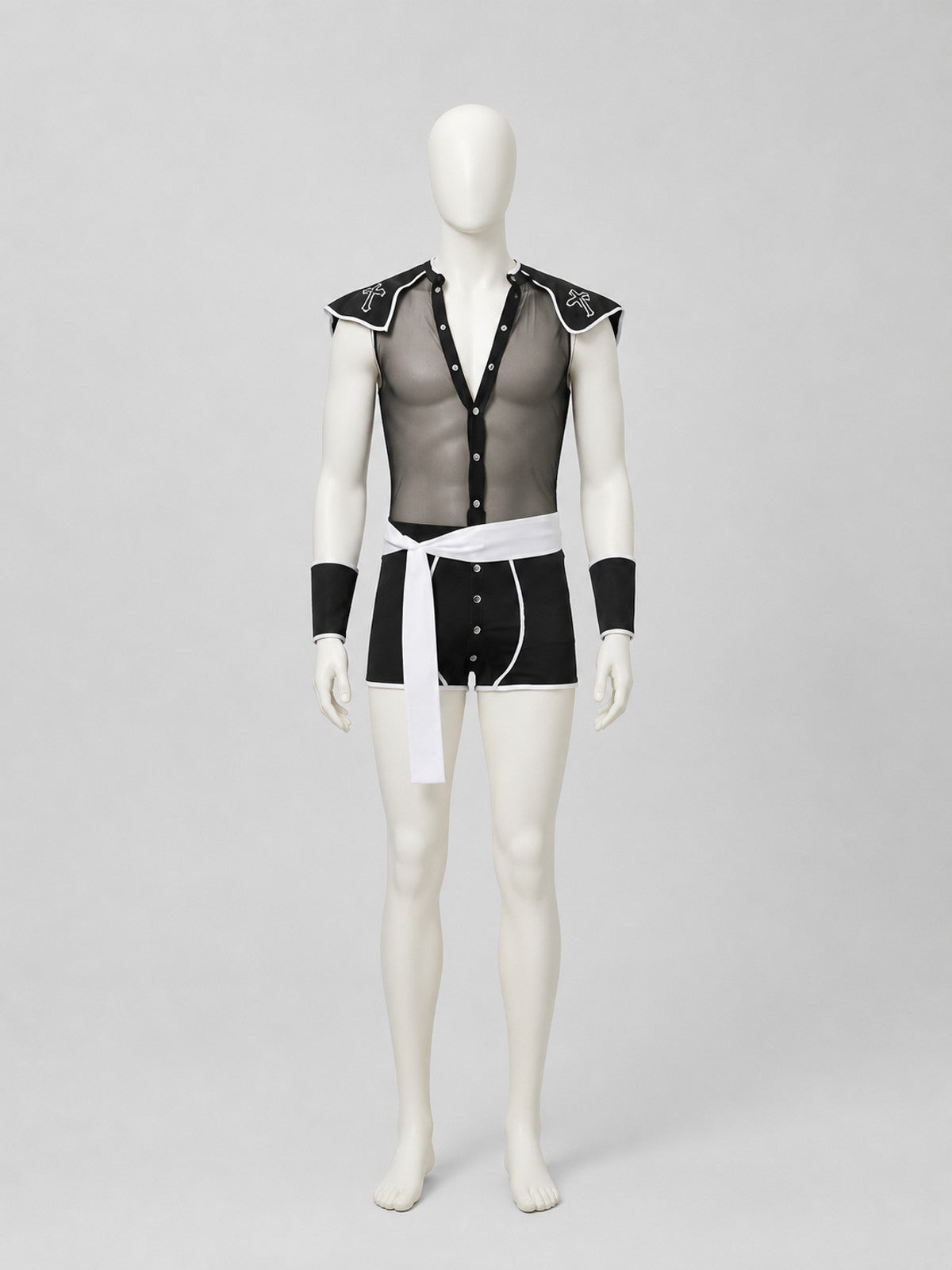 Priest Role-Play Costume, Black with White Trim on-model view