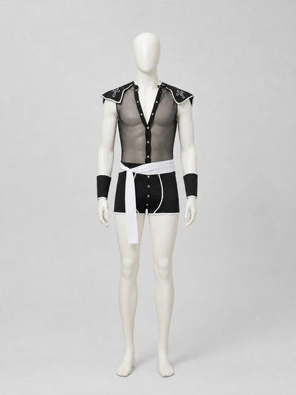 Priest Role-Play Costume, Black with White Trim on-model view