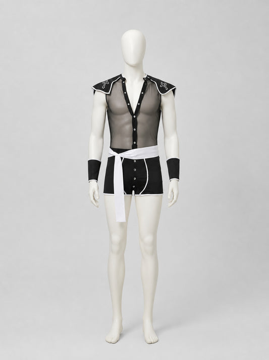 Priest Role-Play Costume, Black with White Trim on-model view