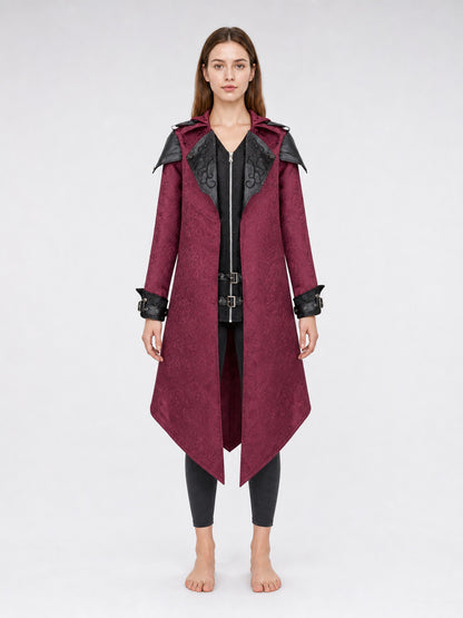 Gothic Hooded Coat with Black Buckles on-model view