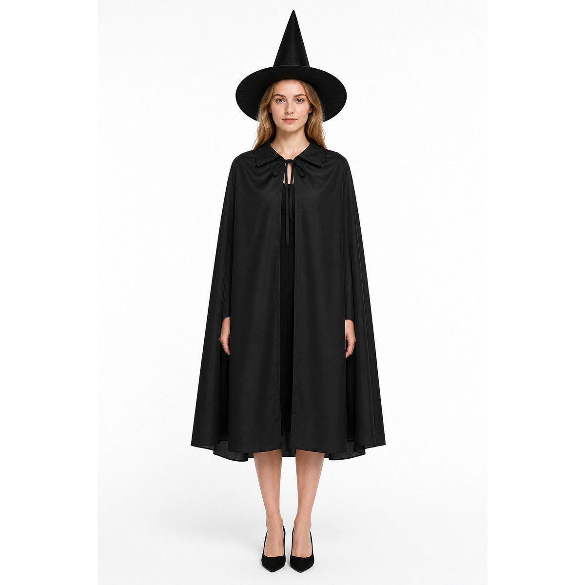 Black Witch Costume with Cape and Pointed Hat main product view
