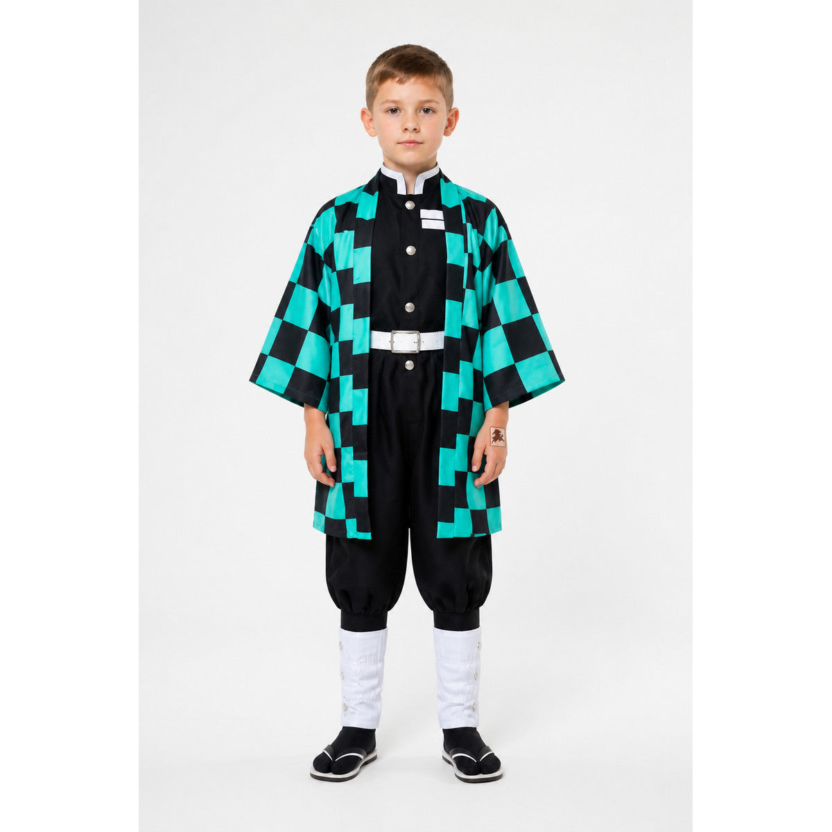 Tanjiro Cosplay Costume with Long Checkered Haori main product view