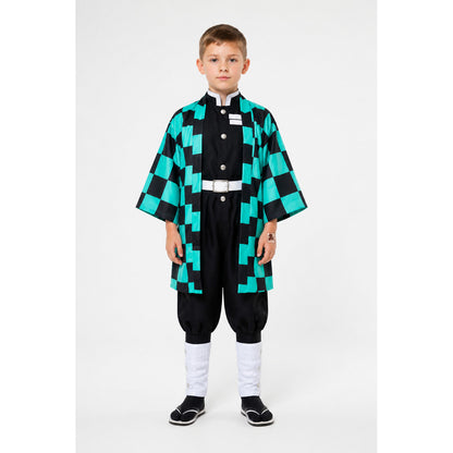 Tanjiro Cosplay Costume with Long Checkered Haori main product view
