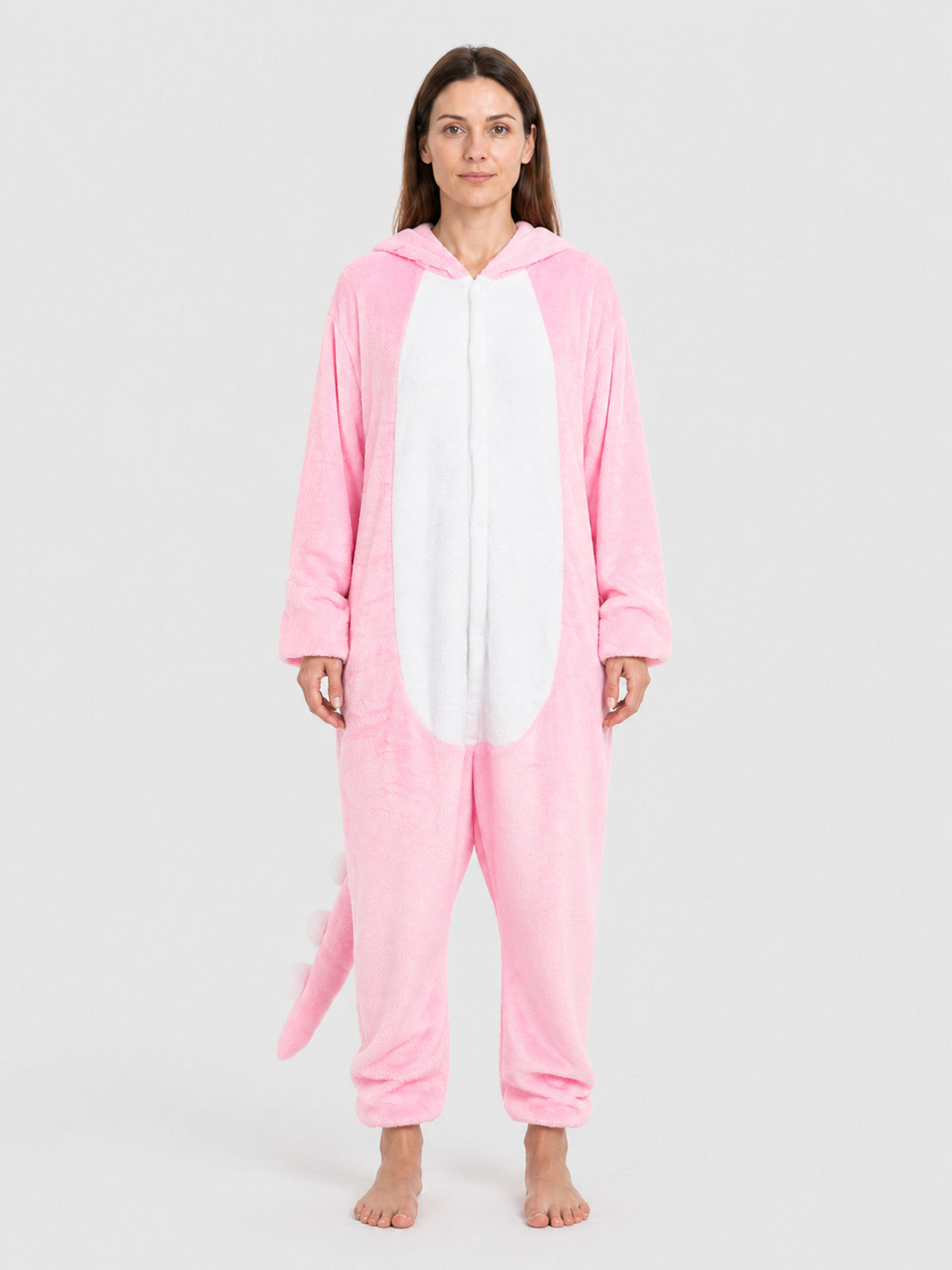 Flannel Hooded Animal Onesie Pajamas on-model view
