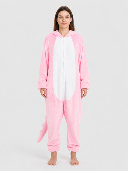 Flannel Hooded Animal Onesie Pajamas on-model view